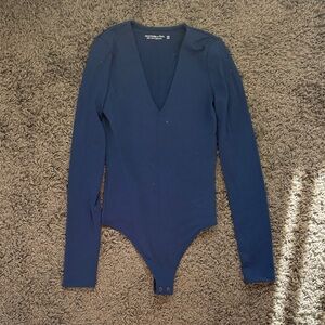 Abercrombie and Fitch Navy Blue Long Sleeve V-neck Bodysuit